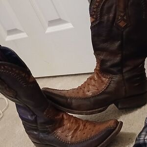 Cuadra Men’s Brown Full Quill Ostrich and Leather Flame Orix San Crispin Boots